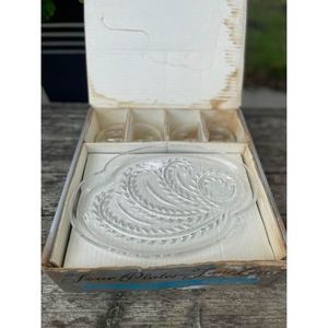 Federal Glass Vintage Snack Set Hospitality 1950s MCM Clear Retro Set of 4